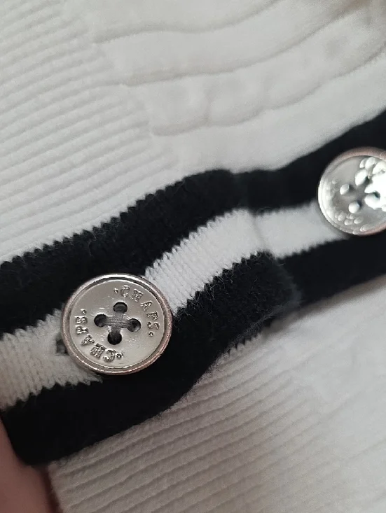 Classic White Cable-Knit Cardigan with Black Trim - Chaps Petite - Picture 3 of 8